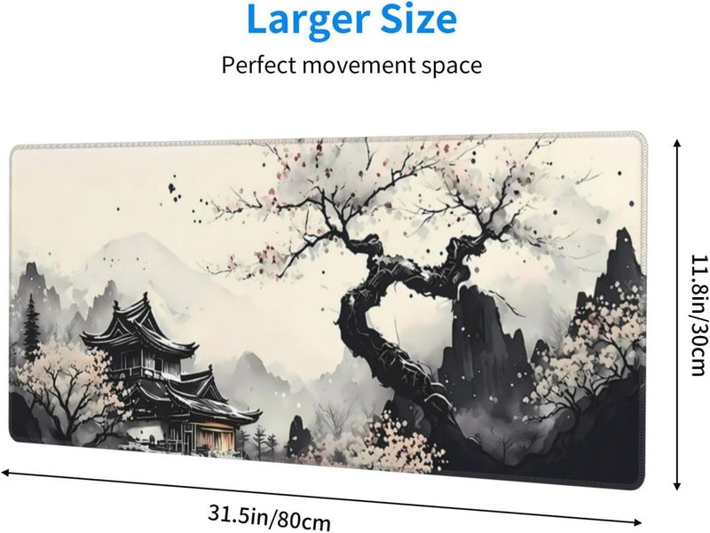 Brecoy Extended Gaming Mouse Pad, Large Gaming Mouse Waterproof with Stitched Edges, Non-Slip Desktop Pad for Home and Office, Level Up Your 31.5x11.8 Inch… (wash Painting) - Image 2